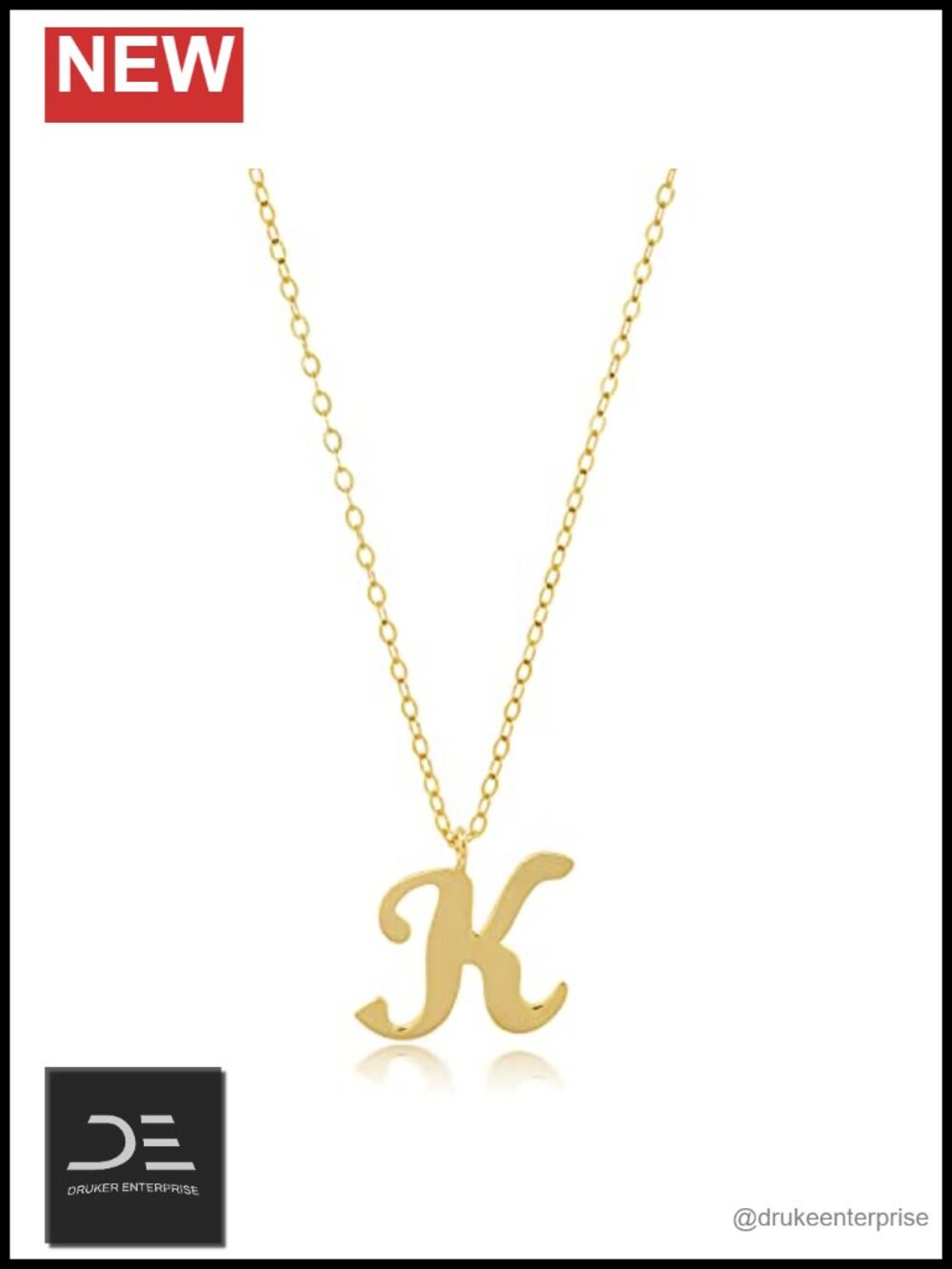10K Solid Gold Dainty Initial Necklace on Extendable Chain 18"
